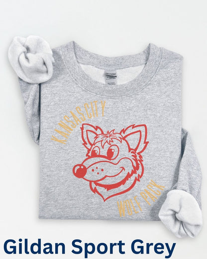 Sport grey KC football embroidered wolf mascot sweatshirt for game day