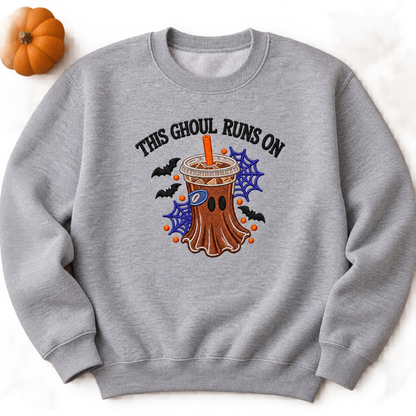 Sport Grey embroidered iced coffee ghost sweatshirt flat lay