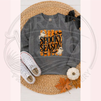 Charcoal toddler Halloween sweatshirt with Spooky Season ghost graphic