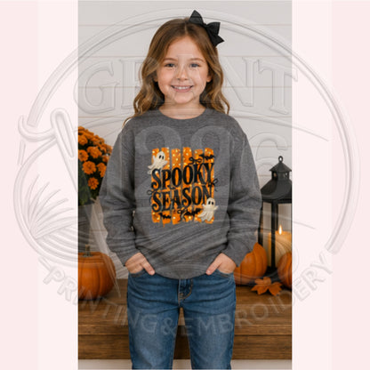 Kids charcoal Spooky Season Halloween crewneck sweatshirt with ghosts