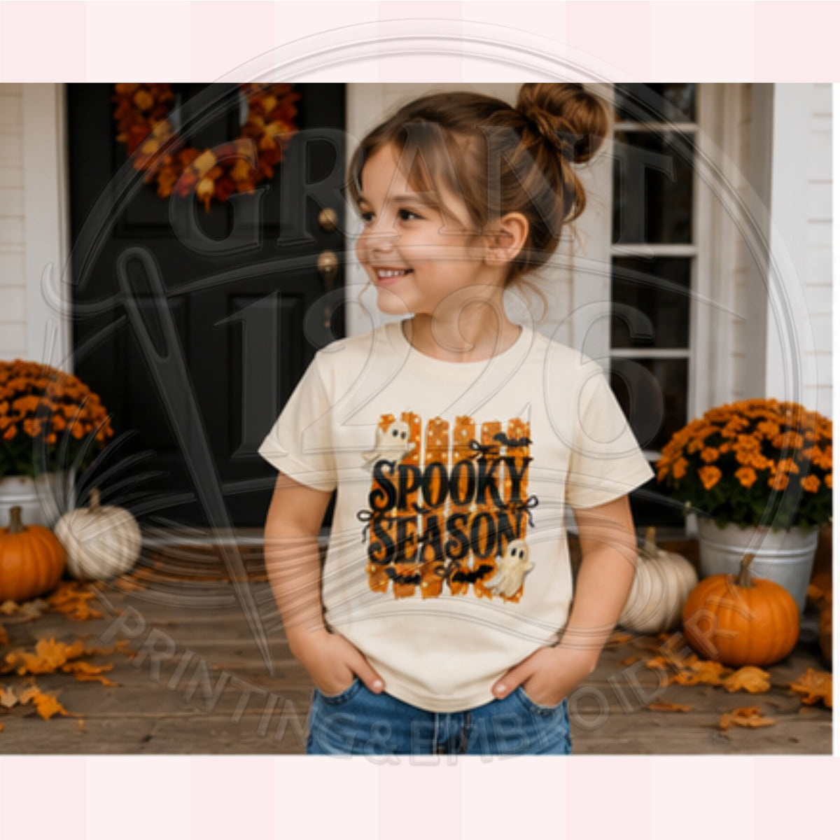 Toddler wearing ivory ghost Halloween shirt for fall and spooky season