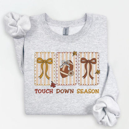 Fall football crewneck with stitched Touch Down Season design