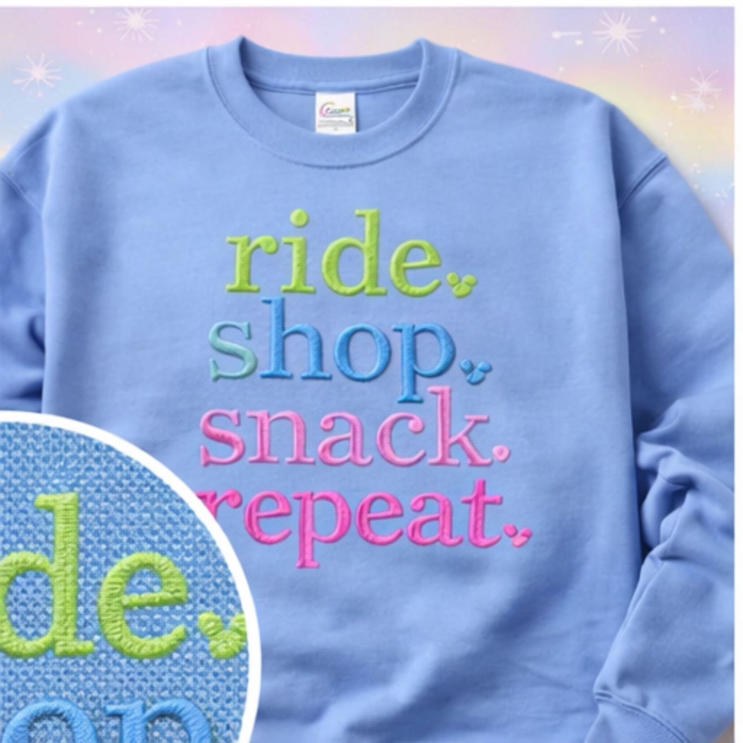 Ride shop snack repeat embroidery sweatshirt