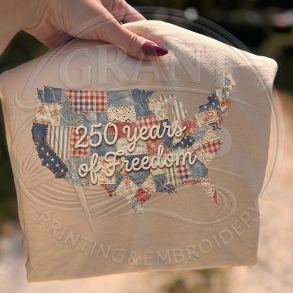 250 Years of Freedom Shirt | Vintage Patriotic USA Patchwork Tee | America 250 Graphic T-Shirt | 4th of July Comfort Colors Shirt