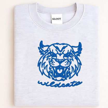 Sport gray vintage Wildcats embroidered crewneck folded for a front view