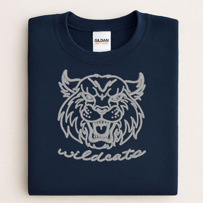 Navy vintage Wildcats mascot embroidered sweatshirt folded flat