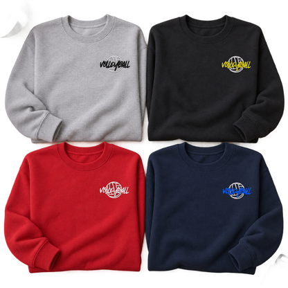 Sport Grey, black, red and navy volleyball crewneck sweatshirt color options with custom thread colors