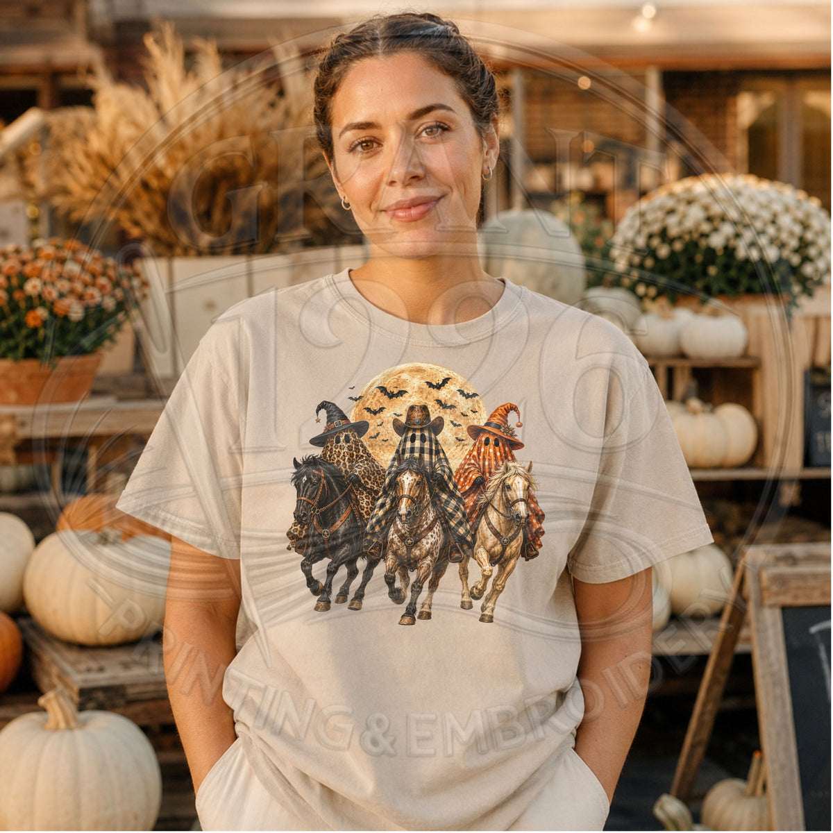 Sandstone short-sleeve Comfort Colors western Halloween ghost horse shirt