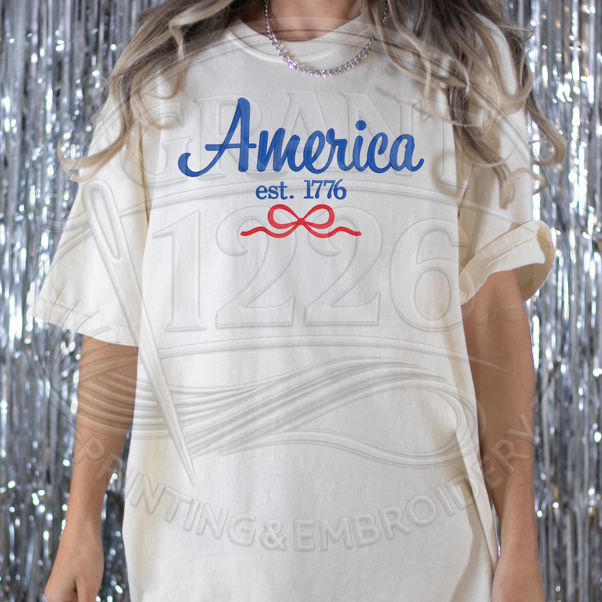 White embroidered America patriotic shirt for women