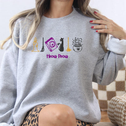 Ash embroidered witchy sweatshirt with candle book black cat broom and cauldron
