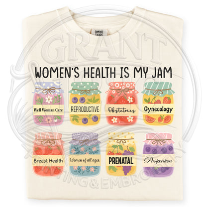 Flat lay women’s health is my jam Comfort Colors graphic tee