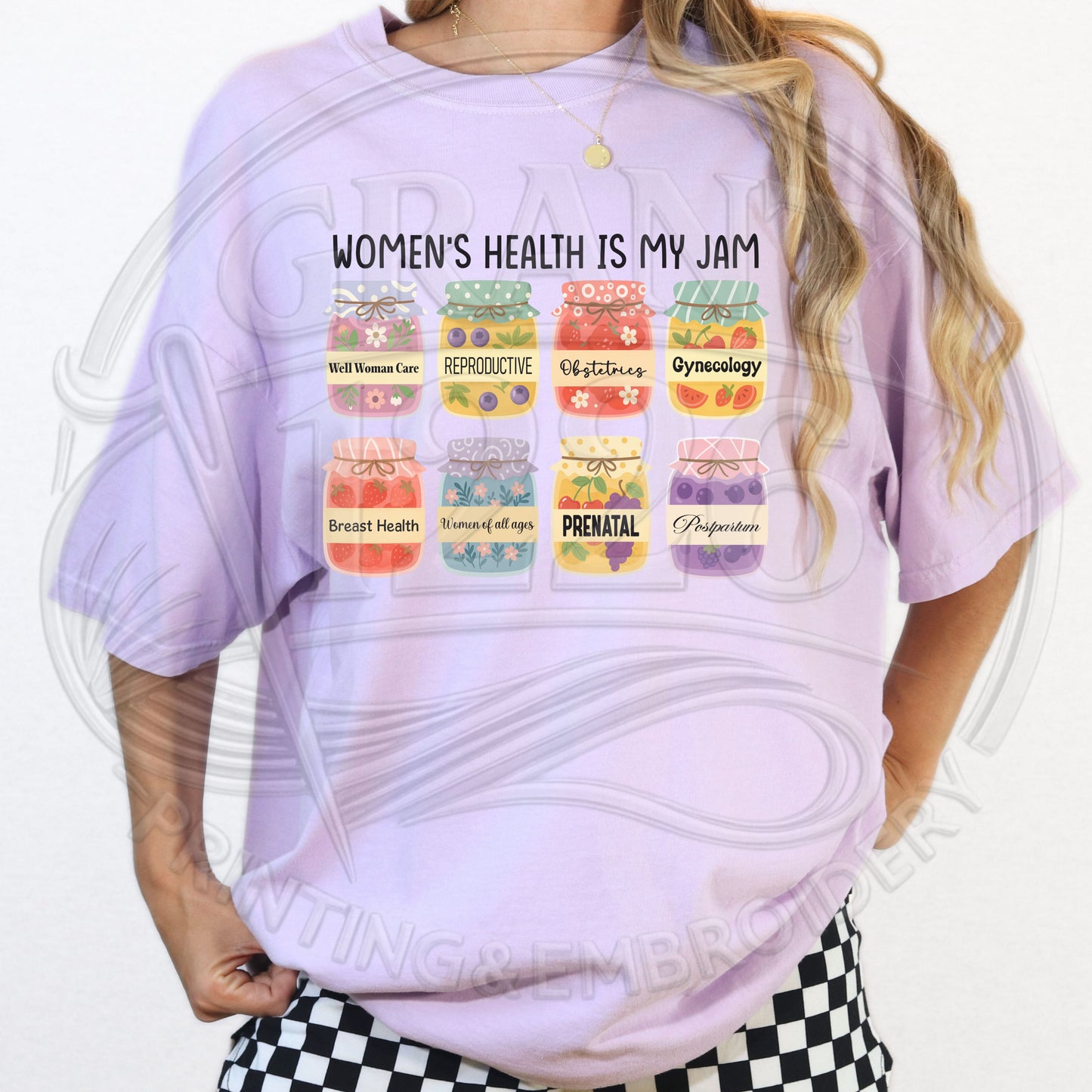 Cute women’s health nurse graphic shirt with jam jar healthcare design