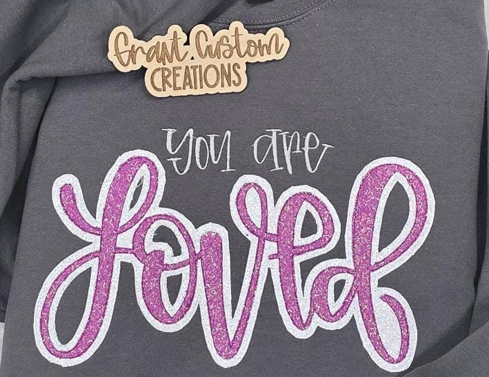You Are Loved embroidered sweatshirt in charcoal Gildan crewneck